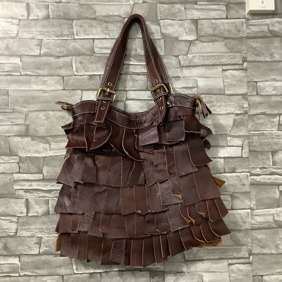 Vintage Brown Leather fringe tote bag - Picture 3 of 8